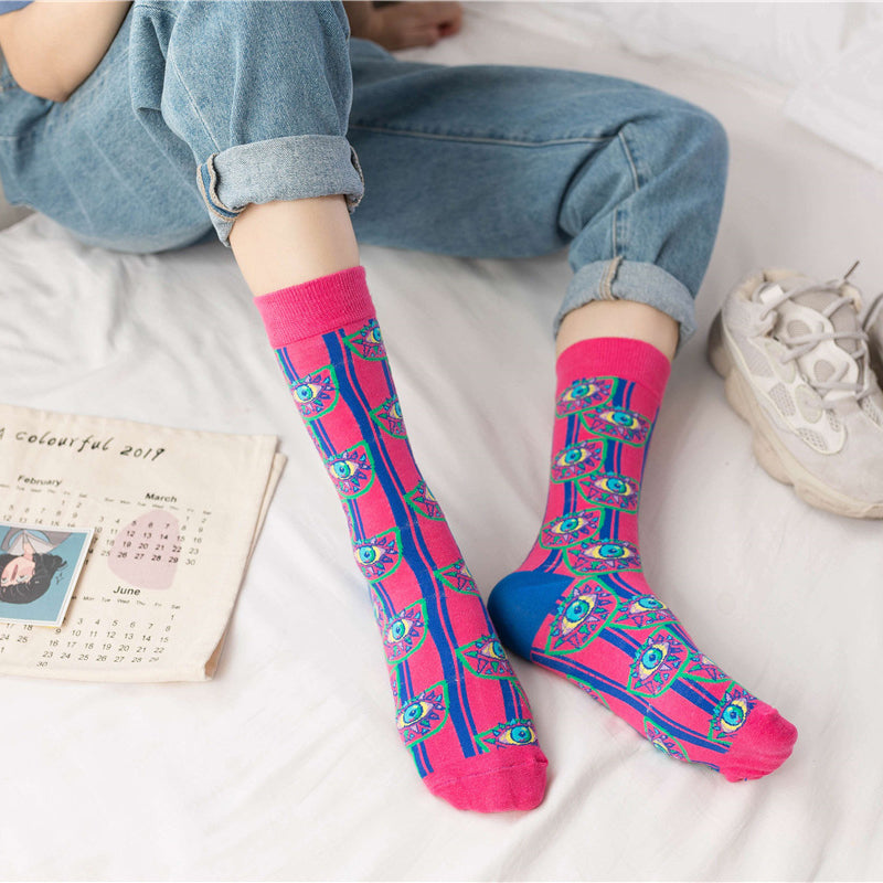 REINAREA 4 Pairs Women’s 100% Cotton Mid-Calf & Crew Athletic Socks - Trendy Skateboard Socks【066】