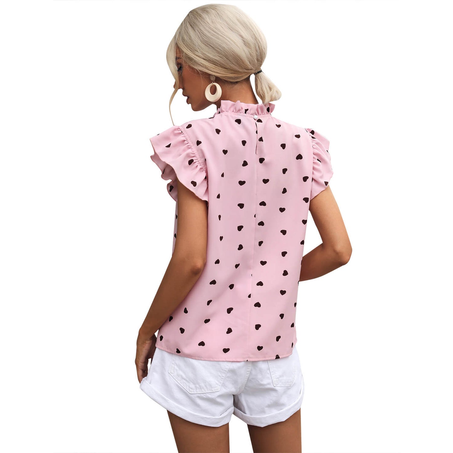 Ruffle Short Sleeve Round Neck Polka Dot Shirt