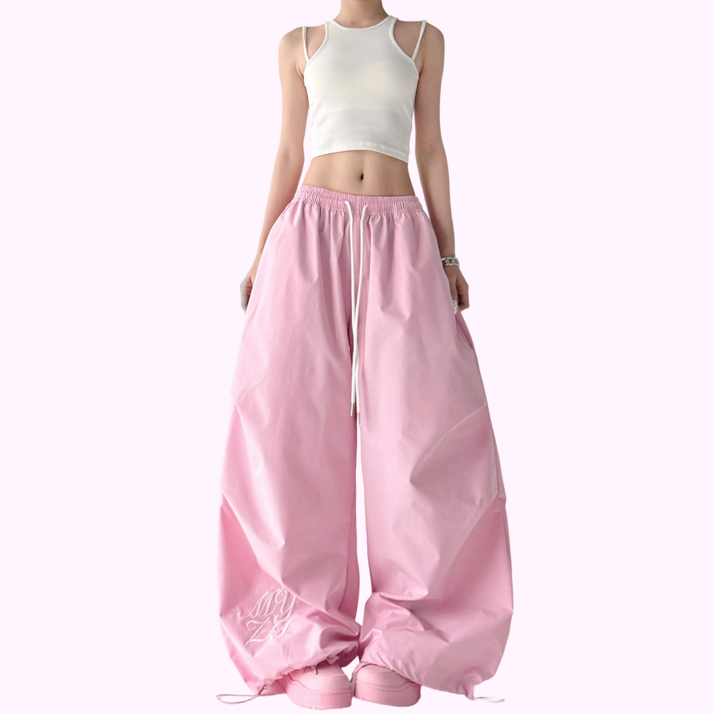 REINAREA New Spring Summer Pink Dance Wide Leg Pants Women Casual Parachute Pants