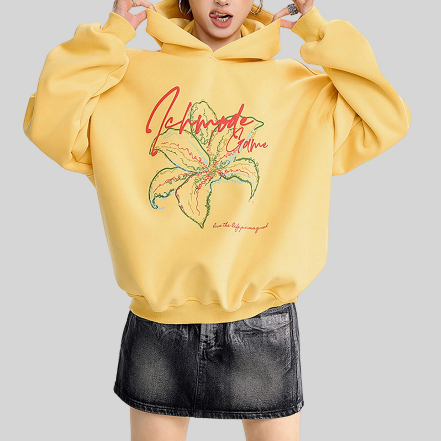 REINAREA New Spring Summer Women's Yellow Hoodie Loose Pullover Top