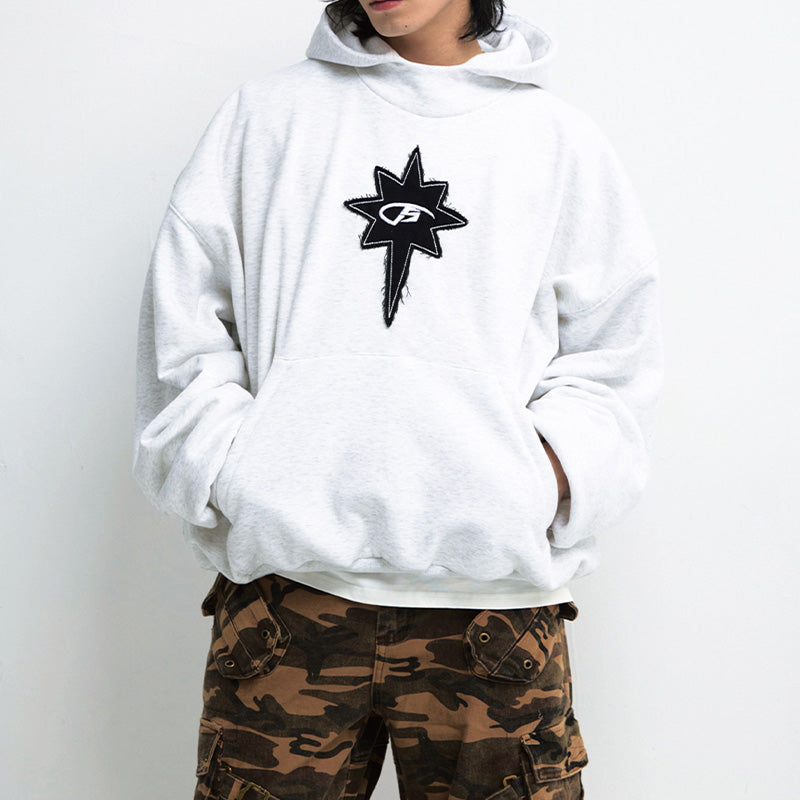 REINAREA Unisex Vintage Statement-Embroidered Black Hoodie Jacket(black,white)