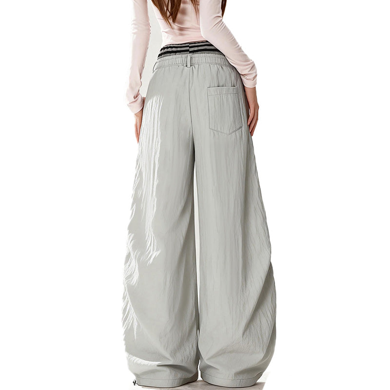REINAREA New Spring Summer Curved Casual Trousers Women's Double Waistband Paratrooper Pants