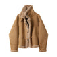REINAREA Women's Fur Integrated Shearling Jacket Winter Suede Biker Short Stand Collar Coat