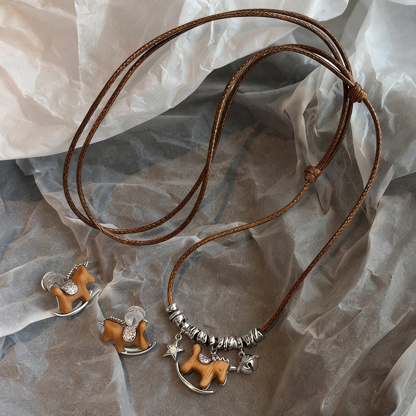 REINAREA Leather Cord Pony Necklace for Unisex Luxury High-End Sweater Chain Accessory Pendant【060】