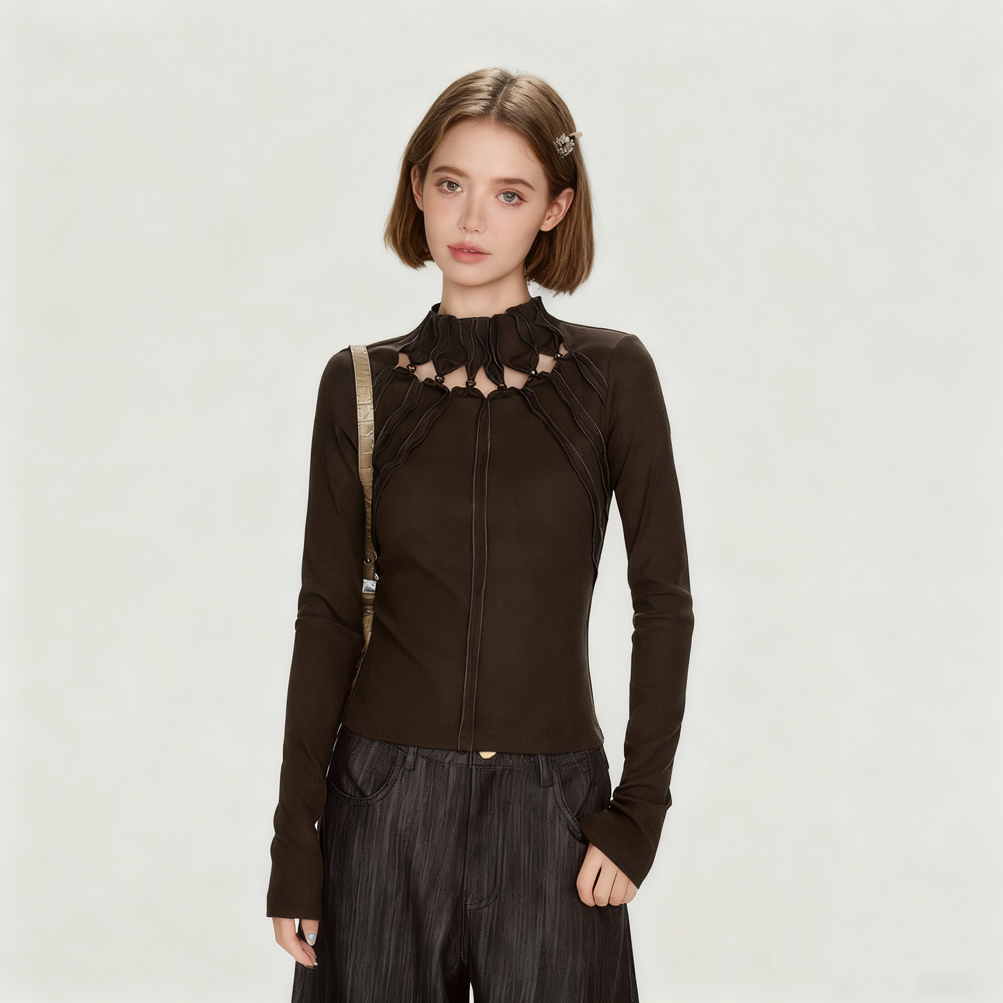 REINAREA Women’s New Vintage Y2K Hollow-Out Long Sleeve T-Shirt Top