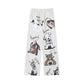 REINAREA New Spring Summer Women's Cartoon Print Pants Loose Straight Wide-Leg Casual Sports Trousers