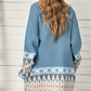 Fresh Print Long Sleeve Blue Cardigan