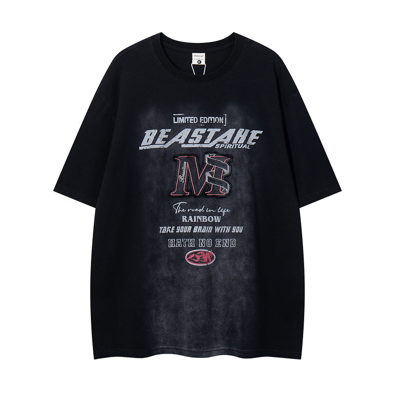 REINAREA American Streetwear Crew Neck Short-Sleeve T-Shirt Washed Vintage Half-Sleeve Top