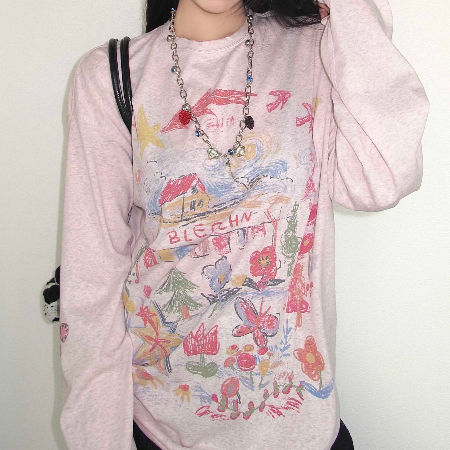 REINAREA New Spring Summer Fun Graffiti Print T-Shirt - Long Sleeve Casual Top