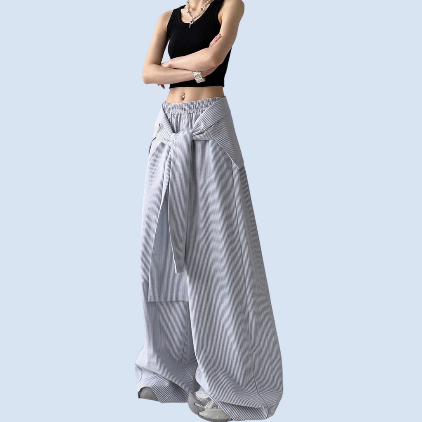 REINAREA New Spring Summer Striped Casual Pants Women Tie Waist Loose Trousers