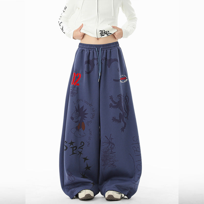 REINAREA Unisex Hand-Drawn Graffiti Printed Casual Pants - Hiphop Sweatpants Wide-Leg Trousers