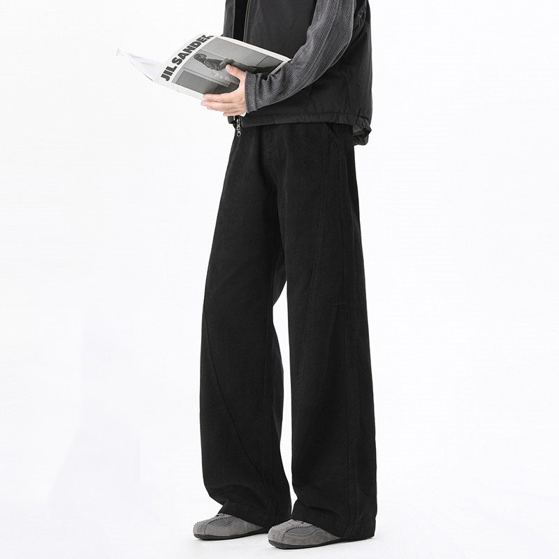 REINAREA Unisex Curved Hem Cargo Pants Retro Loose Casual Track Trousers