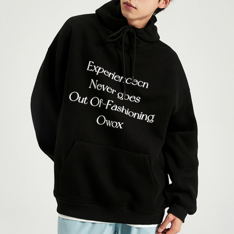 REINAREA Unisex American Retro Letter-Print Hooded Sweatshirt - Loose Casual Pullover Top