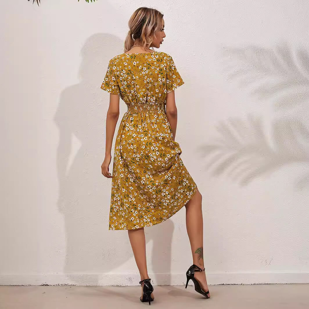 Summer Small Floral Print Short Sleeve Dresses