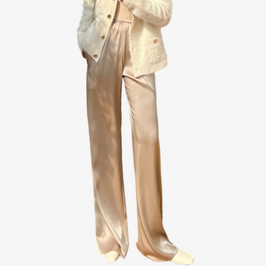 REINAREA New Spring & Summer Satin Wide Leg Pants Women Straight Ice Silk Floor Length Trousers