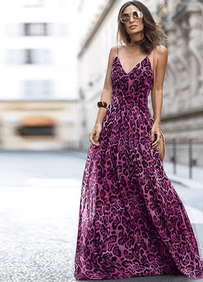 Sexy Leopard Print V-Neck Halter Long Dress