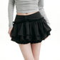 REINAREA Black Midi Skirt for Women Tiered Ruffle Mini Skirt Sweet & Edgy Y2K Pleated Skirt【091】