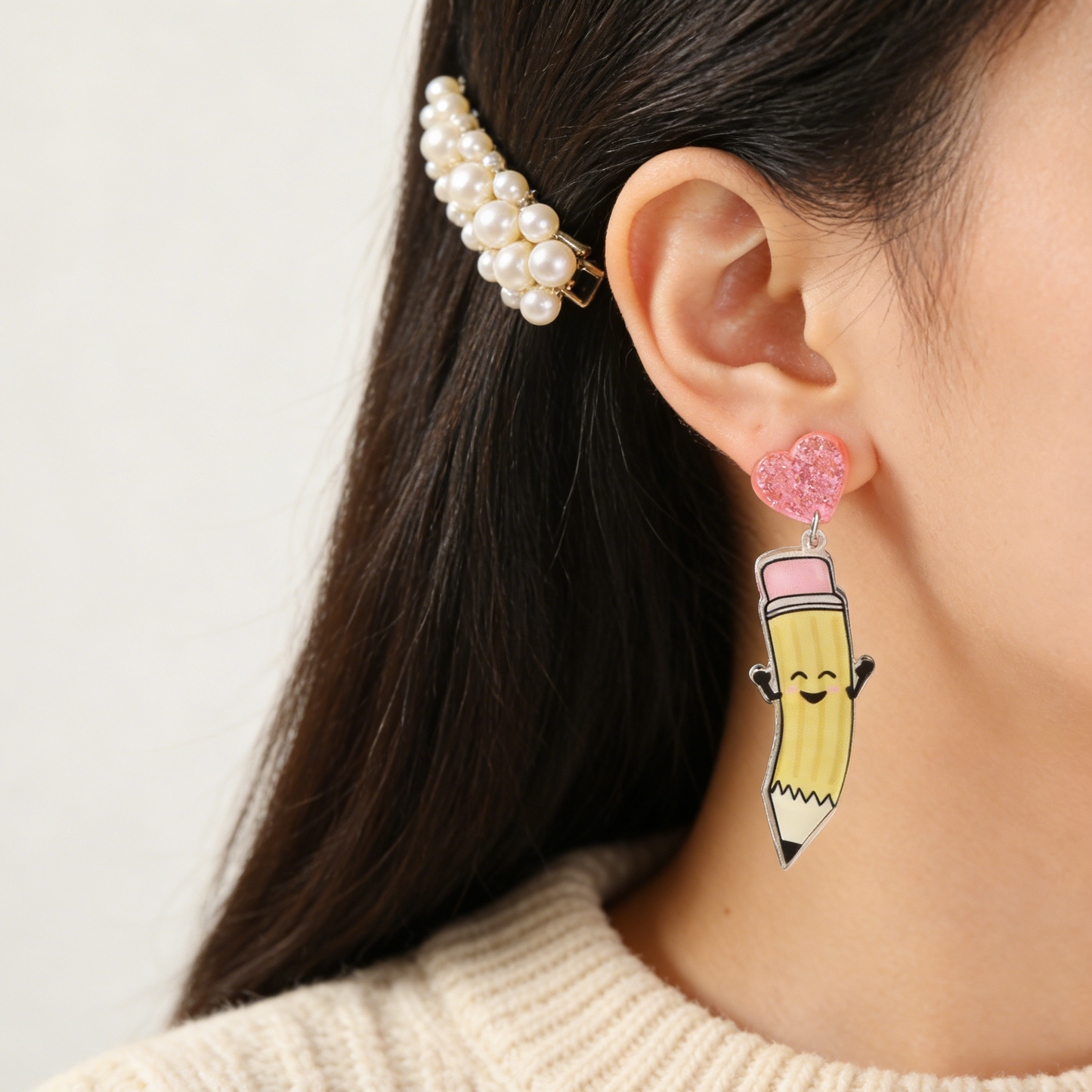 REINAREA Valentine's Day Heart Earrings Cute & Adorable Smiley Face Pencil Shaped Jewelry【106】