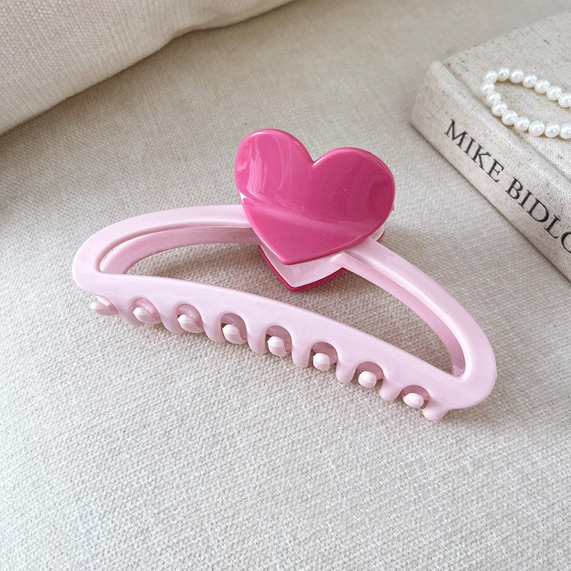REINAREA Pink Heart Claw Clip for Women Strong Hold Jaw Clip for Back-of-Head Bun Styling【102】