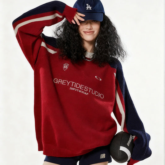 American Retro Pullover Sweater(Red,Blue,Black)