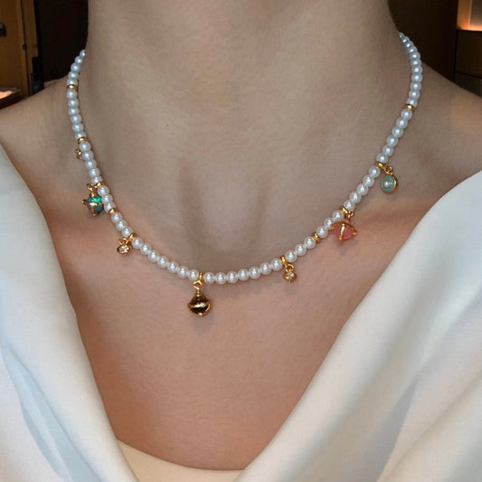REINAREA Women’s Long Luxury Natural Opal & Colorful Pearl Necklace Elegant High-End Accessory for Sweater Chain【058】