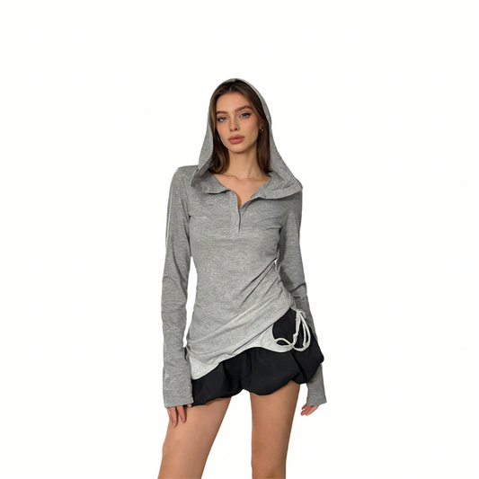 REINAREA American Y2K Style White Hooded Layering Top Women’s Long Sleeve T-Shirt【107】