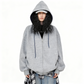 REINAREA Fleece-Lined Hooded Loose Sweatshirt Cardigan(Gray,Navy Blue,Dark Gray)