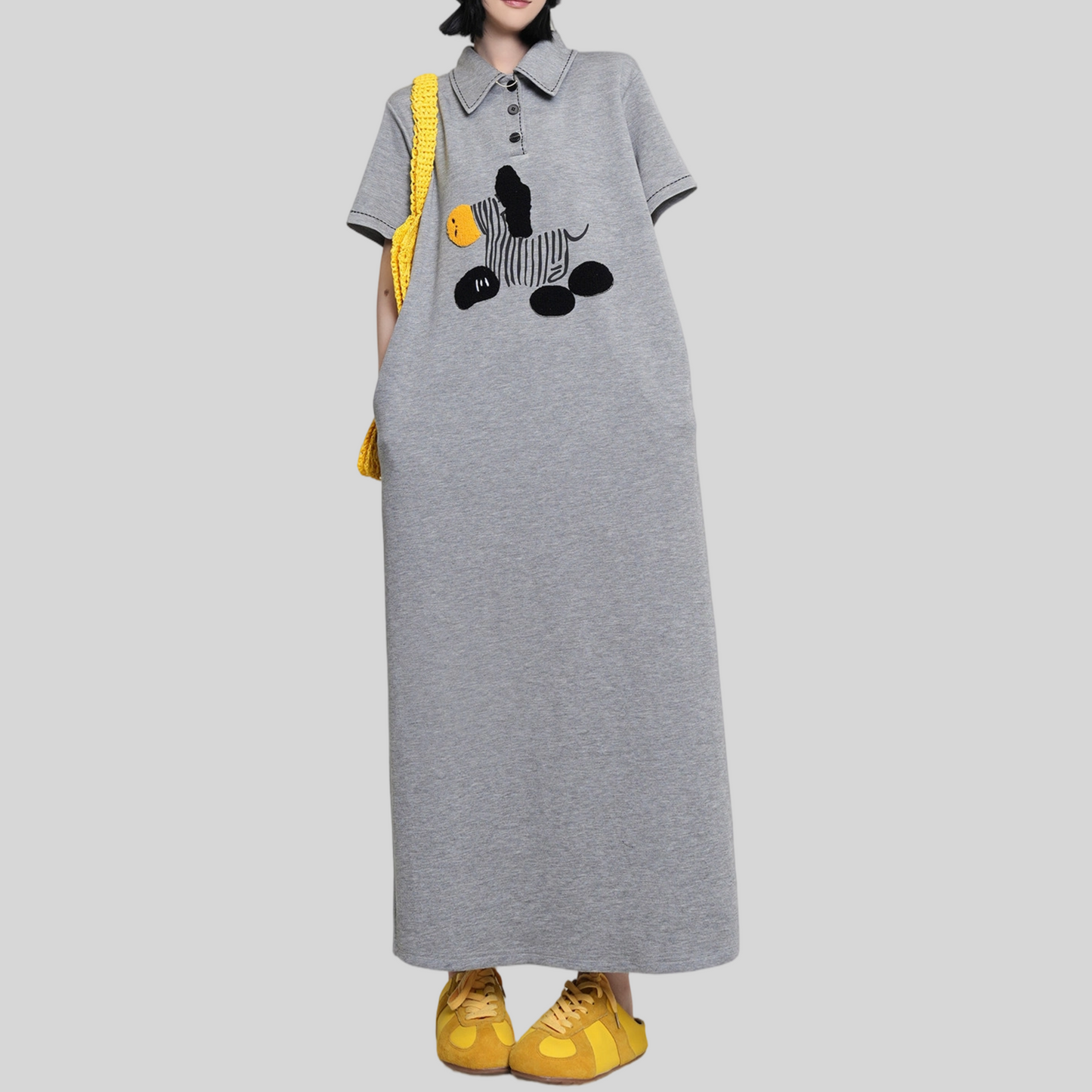 REINAREA New Spring & Summer Printed Lapel Dress Women Loose Straight Long Dress
