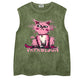 REINAREA Hand-Painted Cat Print Suede Sleeveless T-Shirt - Unisex Athletic Tank Top【076】