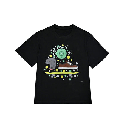 REINAREA Couples’ Fun Graffiti Print T-Shirt - Unisex Loose Cotton Summer Short-Sleeve Top