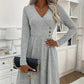 Solid V-Neck Stitched Sweater Dress