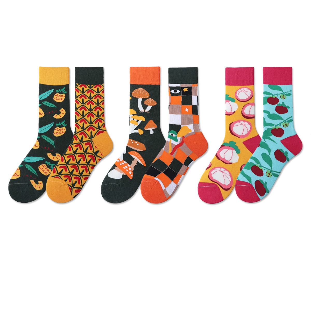 REINAREA Cartoon Pattern AB Asymmetrical Socks for Men & Women - Unique Mid-Calf Style Gift【065】