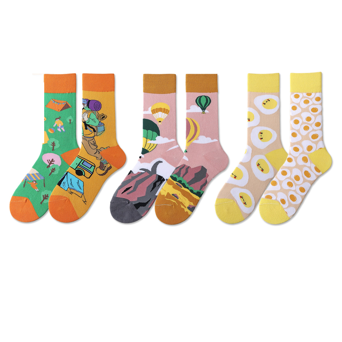 REINAREA Cartoon Pattern AB Asymmetrical Socks for Men & Women - Unique Mid-Calf Style Gift【065】