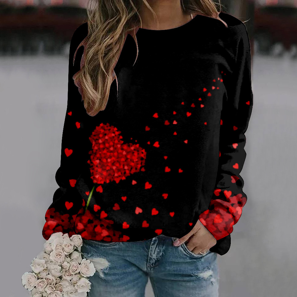 Valentine's Print Crop Round Neck Sweatshirt