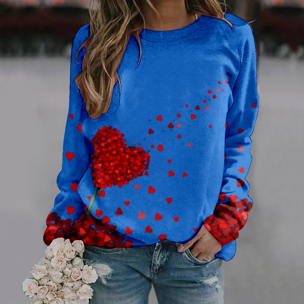 Valentine's Print Crop Round Neck Sweatshirt