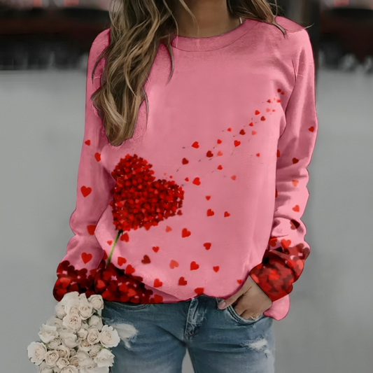 Valentine's Print Crop Round Neck Sweatshirt