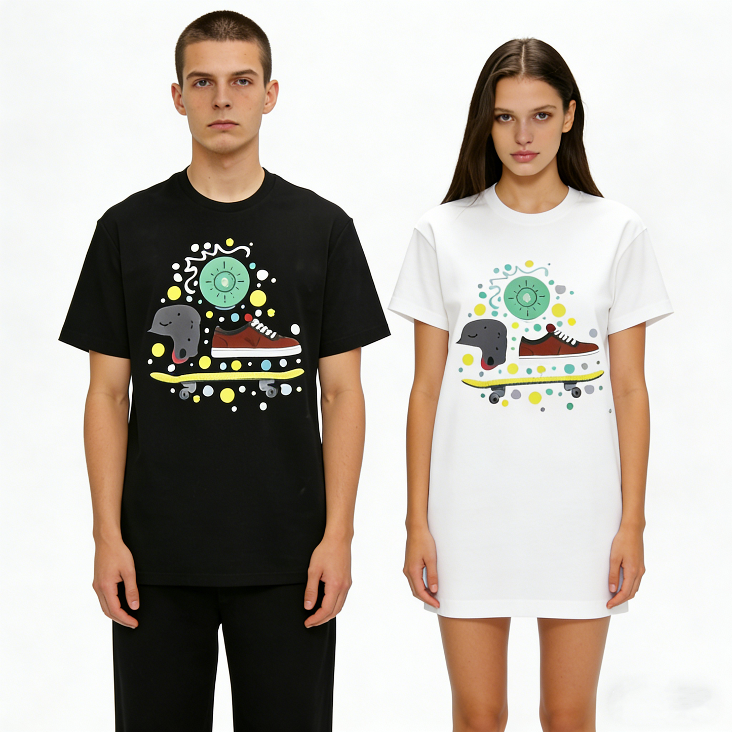 REINAREA Couples’ Fun Graffiti Print T-Shirt - Unisex Loose Cotton Summer Short-Sleeve Top