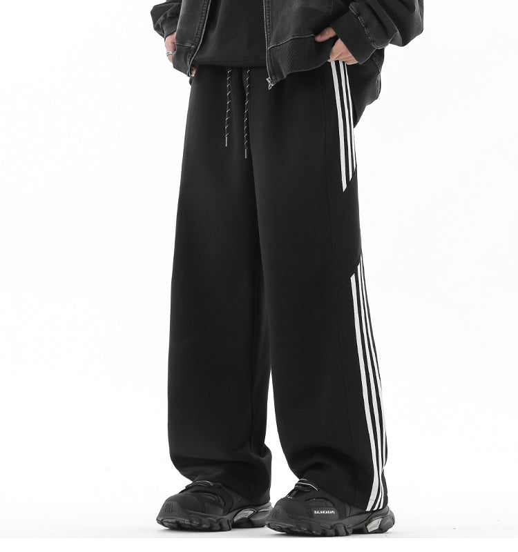 REINAREA Men’s Striped Straight-Leg Sweatpants - Loose Athletic Casual Pants(Black,Gray)