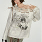 REINAREA American Retro Printed Paneled Stylish Long Sleeve T-Shirt