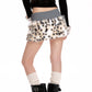 REINAREA Leopard Print Fuzzy Patchwork Skirt for Women Low-Waisted A-Line Bodycon Mini Skirt【093】