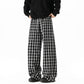 REINAREA Unisex American Retro Blue Plaid Pants Loose Straight-Leg Casual Trousers