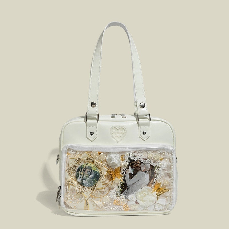 REINAREA Cute Cream-Colored Ita Bag for Women Large Capacity Commuter Bag with Shoulder, Hand & Crossbody Straps【088】