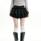 REINAREA Black Midi Skirt for Women Tiered Ruffle Mini Skirt Sweet & Edgy Y2K Pleated Skirt【091】