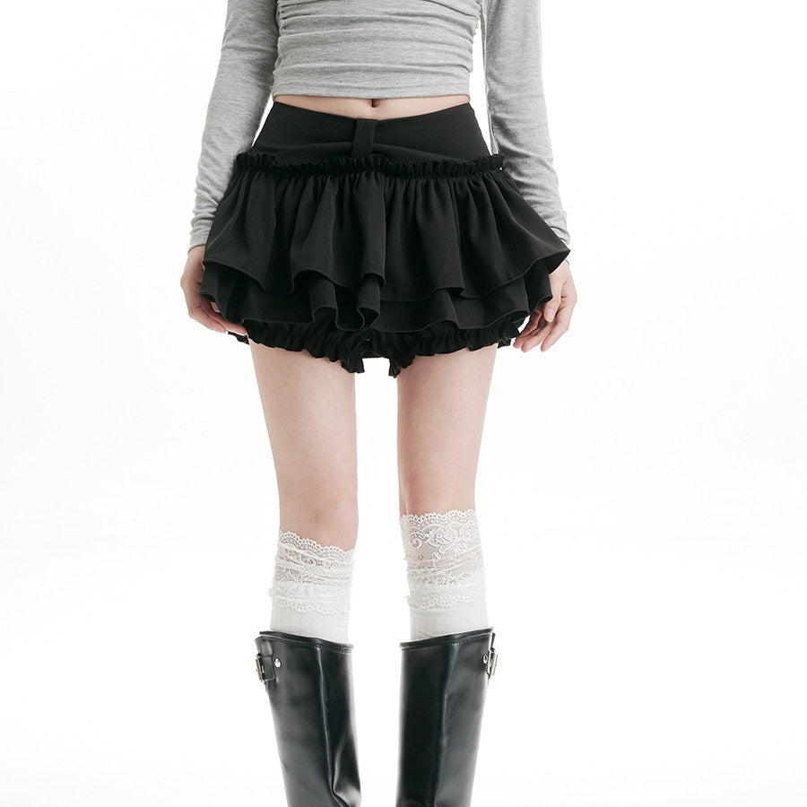REINAREA Black Midi Skirt for Women Tiered Ruffle Mini Skirt Sweet & Edgy Y2K Pleated Skirt【091】