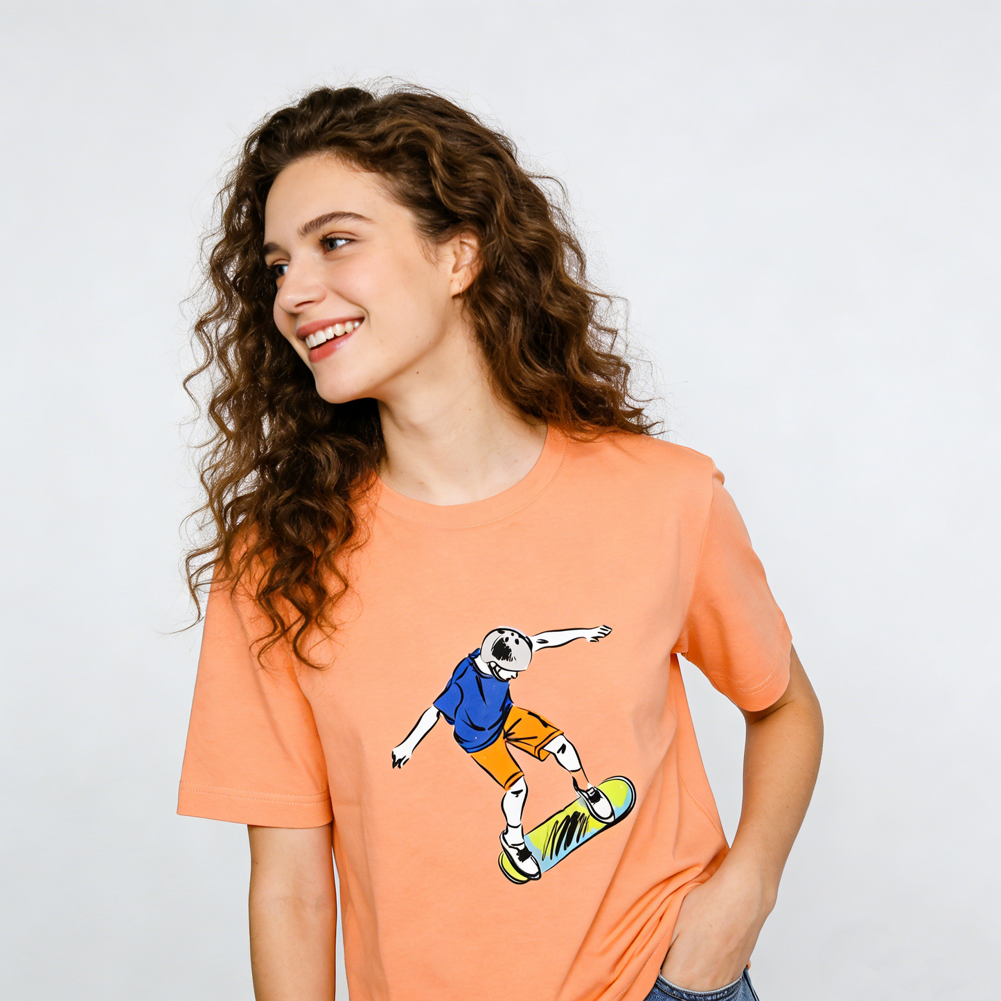 REINAREA Women’s Graffiti Skater Boy Print T-Shirt - Cotton Summer Short-Sleeve Top