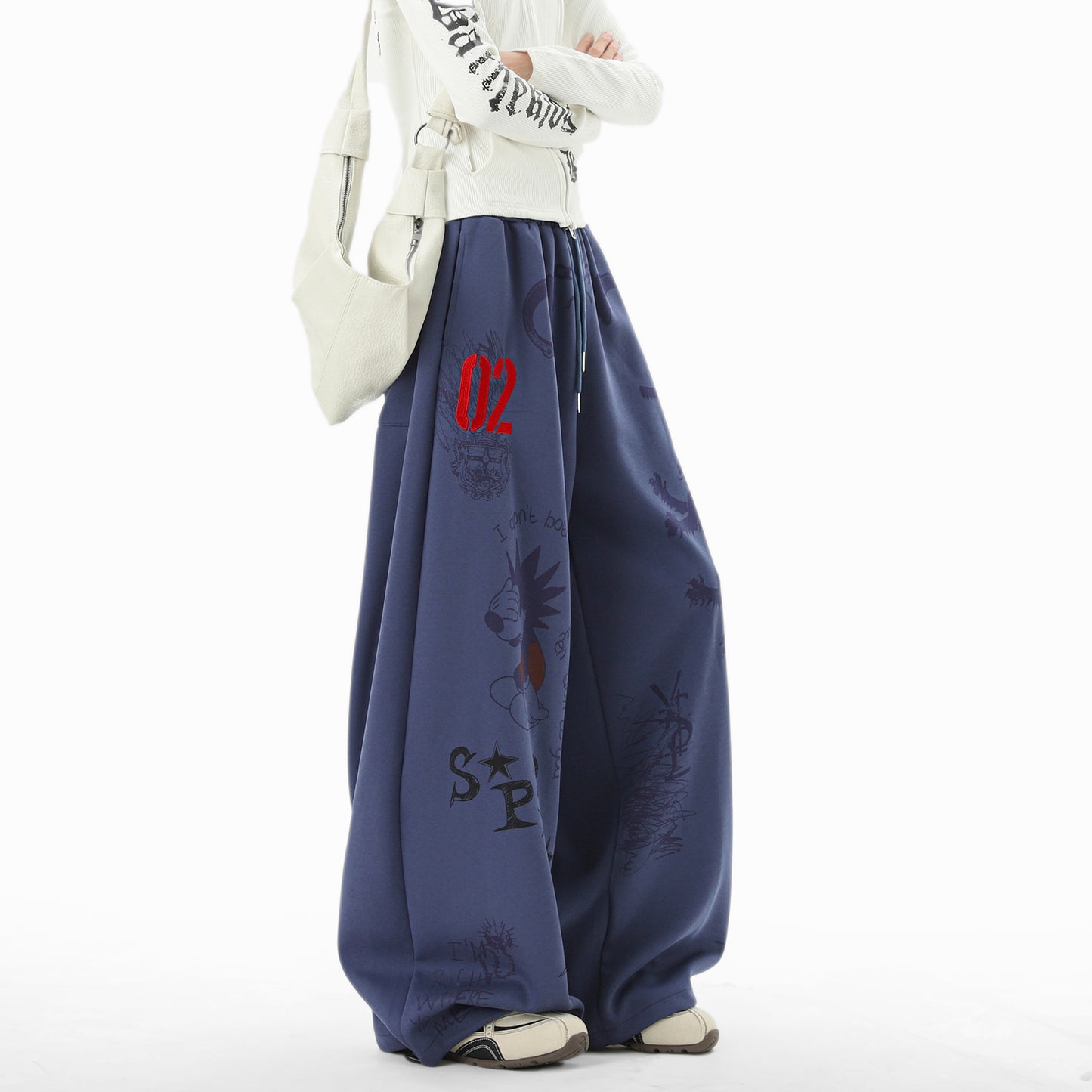 REINAREA Unisex Hand-Drawn Graffiti Printed Casual Pants - Hiphop Sweatpants Wide-Leg Trousers