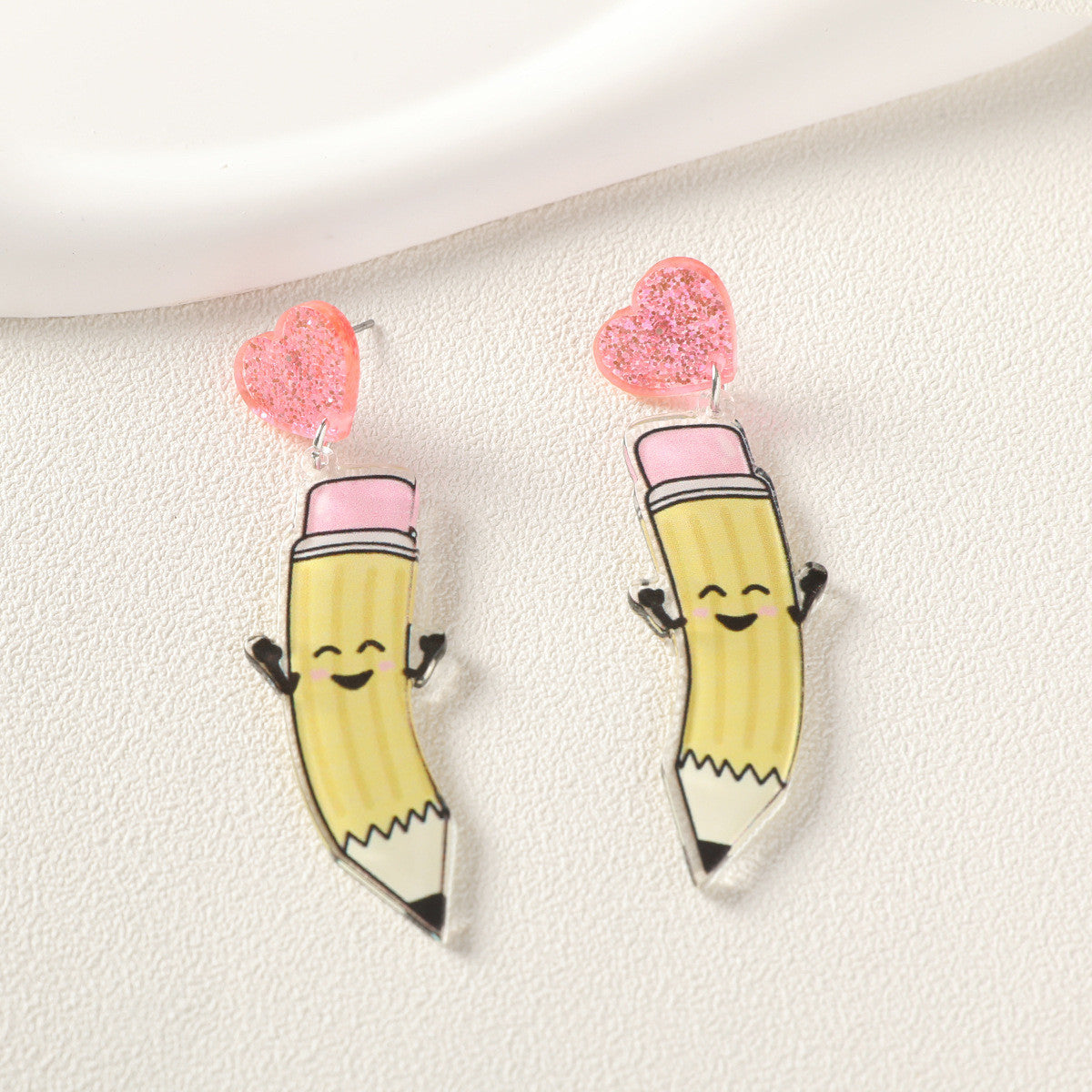 REINAREA Valentine's Day Heart Earrings Cute & Adorable Smiley Face Pencil Shaped Jewelry【106】