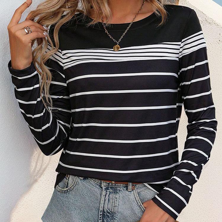 Black And White Casual Striped Long Sleeve T-shirt