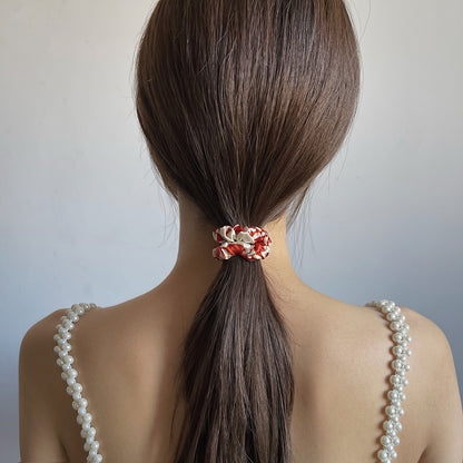 REINAREA Women’s Red Polka Dot Silk Mulberry Silk Scrunchie French Retro Hair Tie【054】