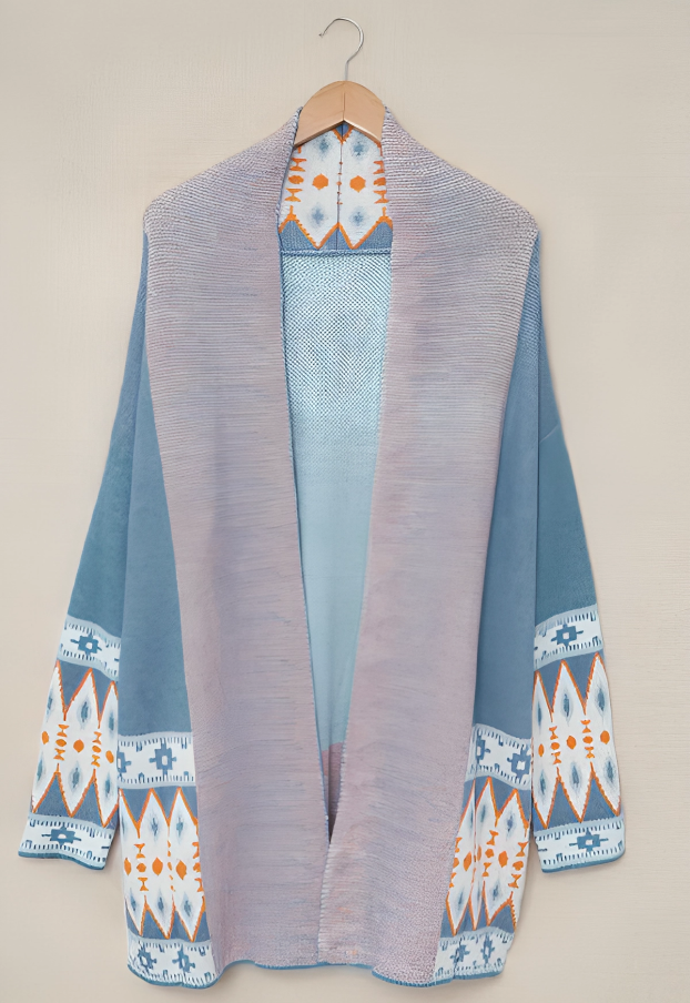 Fresh Print Long Sleeve Blue Cardigan